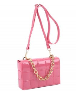 Chain Accent Woven Effect Jelly 2-Way Shoulder Bag Cross Body LCS2888 PINK